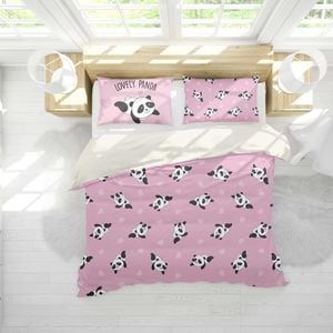 3D Cartoon Panda Pink Quilt Cover Set Bedding Set Pillowcases 98