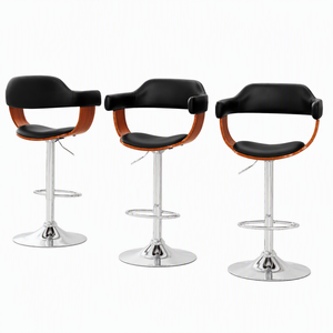 Artiss Bar Stools Set of 3 Adjustable Swivel Kitchen Wood PU Leather Black