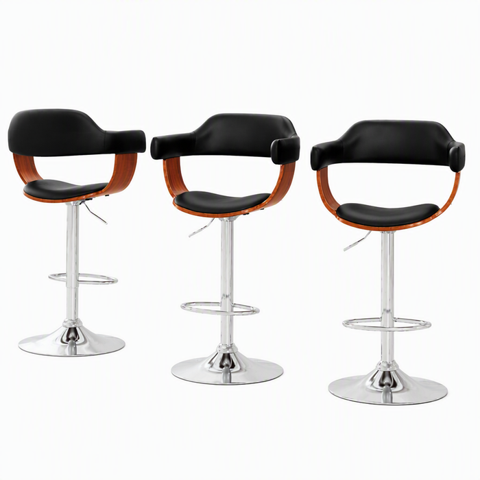 Artiss Bar Stools Set of 3 Adjustable Swivel Kitchen Wood PU Leather Black