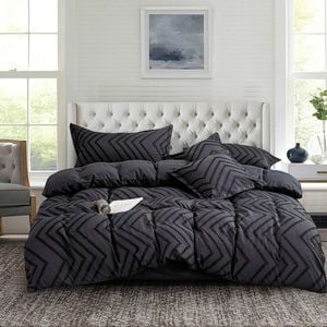 Fabric Fantastic Tufted Boho Wave Jacquard King Size Black Quilt/doona/duvet Cover Set