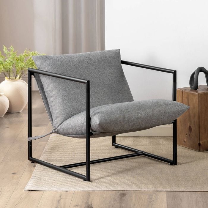 ZINUS Aidan Sling Accent Chair / Metal Frame Armchair with Foam Cushion - Light Grey