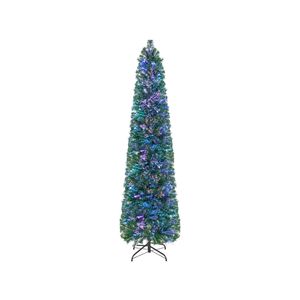 Costway 2.1M Slim Christmas Tree Artificial Xmas Tree w/Colorful Fiber Optics