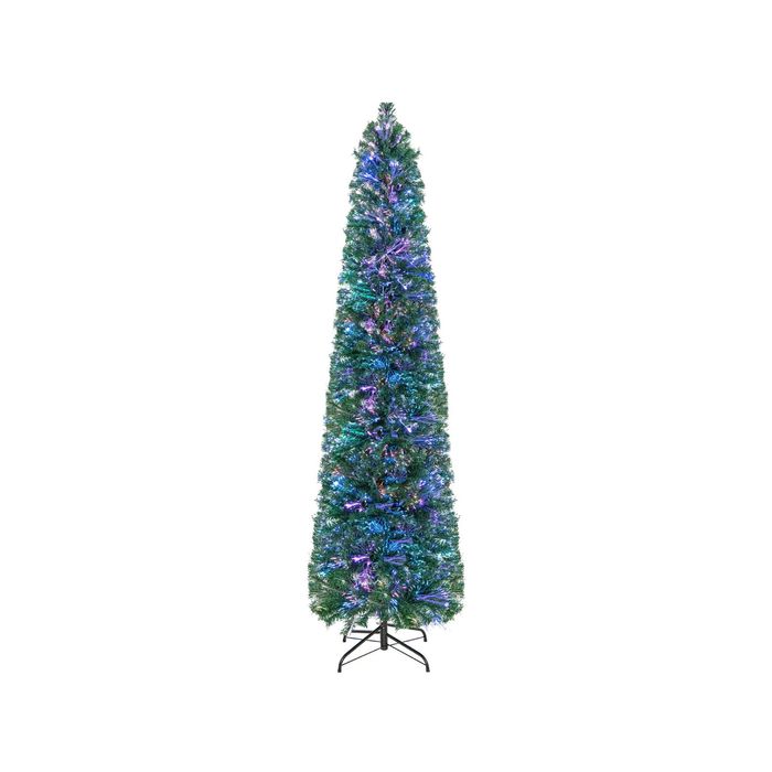 Costway 2.1M Slim Christmas Tree Artificial Xmas Tree w/Colorful Fiber Optics