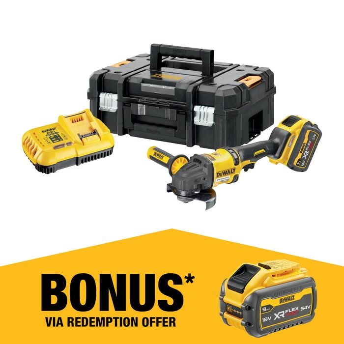 DeWALT 54V FlexVolt XR Li-Ion Cordless Brushless 125mm 5" Angle Grinder 9.0Ah Kit DCG418X1-XE