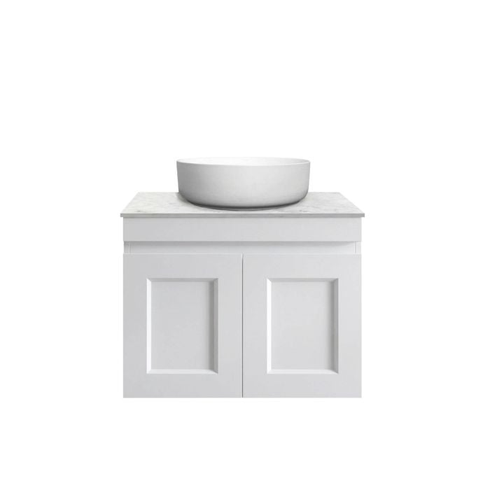 Attica 600mm White Satin Hamptons Shaker Vanity with Carrara Stone Top