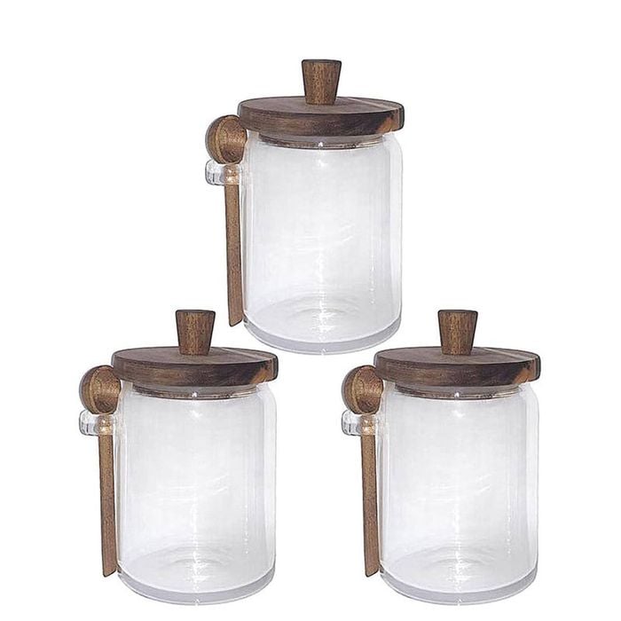 Catzon 3 Pcs Glass Jars with Wooden Lids Scoop for Coffee Tea Sugar 95 X 120mm