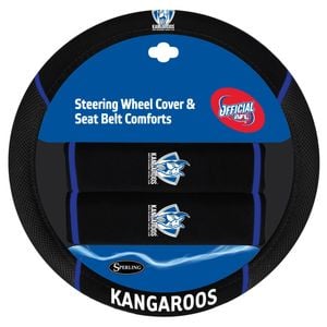 North Melbourne Kangaroos Official Afl Steering Wheel Cover And Belt Cover Set