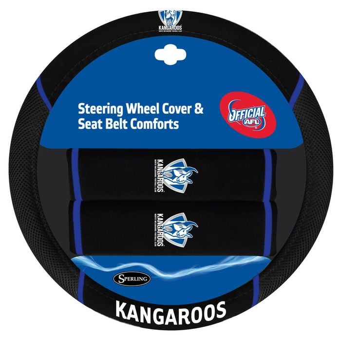 North Melbourne Kangaroos Official Afl Steering Wheel Cover And Belt Cover Set