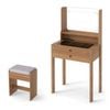 Costway Vanity Desk Set Makeup Table Glass Top Dressing Table Stool Natural