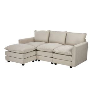 Oikiture Sofa Ottoman Set Modular Couch Lounge Beige