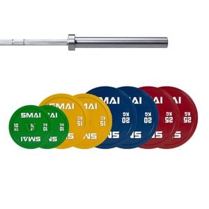 Smai Calibrated Weight Plates Set With Barbell - 140kg (pair) - 15kg Chrome Barbell