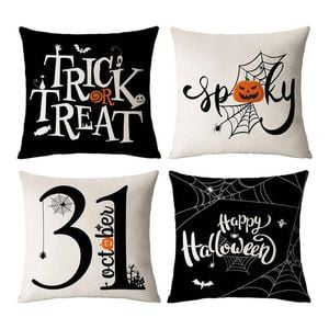 Catzon 4 Pcs Scary Throw Pillow Covers Linen Cushion Case for Decor 40X40cm