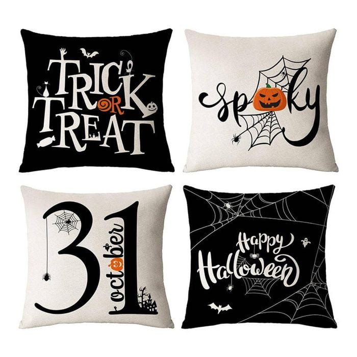 Catzon 4 Pcs Scary Throw Pillow Covers Linen Cushion Case for Decor 40X40cm