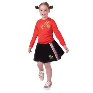 The Wiggles 30th Anniversary Skirt for Kid, Black Satin Costume with Glitter Stripes, 3-5-YRS