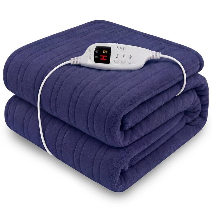 Laura Hill Electric Heated Blanket Throw Rug Soft Coral Fleece 9 Heat Settings - Blue