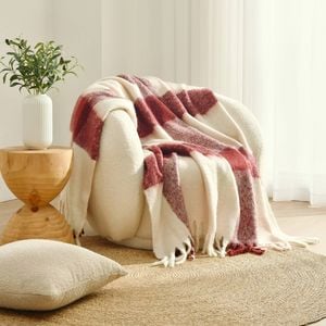 Cadence & Co. Sinclair Faux Mohair Check Throw Brick/blossom 130x170cm