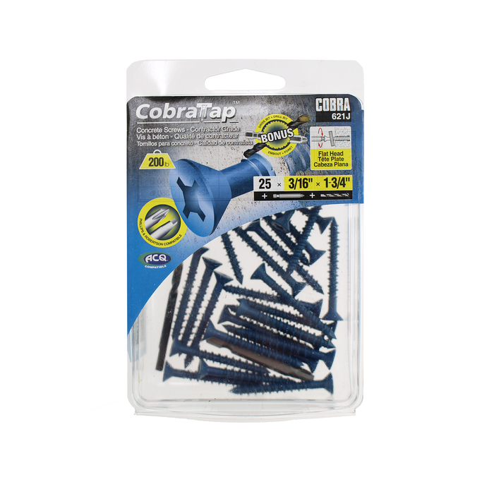 Cobra 4 x 57mm Flat Head Concrete Screws With Drill - 10 Pack