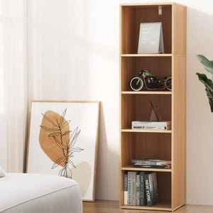 Homfurn 5-tier Bookshelf – Adjustable Shelves, Anti-tip Kit, 33cm Wide, Pine Finish, 120cm Tall