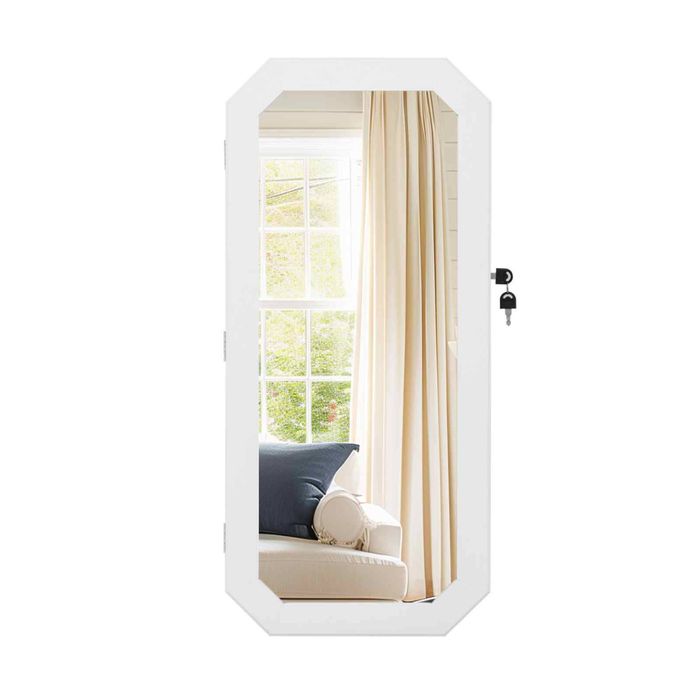 Costway Lockable Mirror Jewelry Cabinet Wall/Door for 34 Ring 60 Earring