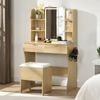 Homfurn Vanity Desk With Led Lights Mirror, Dressing Table And Stool Set With Power Outlet & Hairdryer Rack
