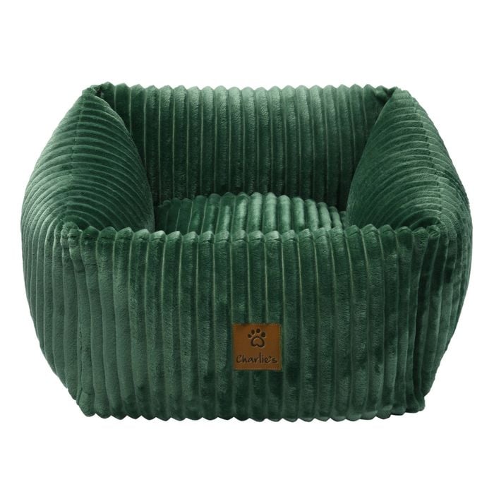 Charlie's Ascher Plush Corduroy Square Dog Bed Eden Green - Small