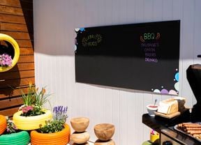 A completed chalkboard wall panel used to display a BBQ menu in an outdoor space.