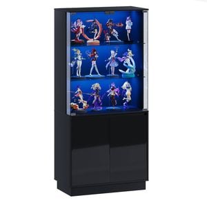 Advwin LED Glass Display Cabinet Motion Sensor Display Case Storage Cabinet Black