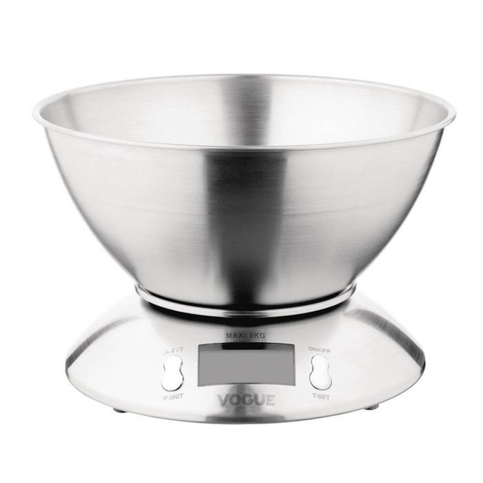 Vogue Digital Bowl Scale Stainless Steel Add And Weigh 5kg Kitchen Food Weighing Led Display