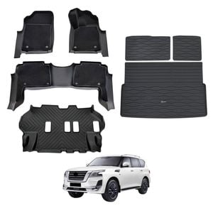 AUSGO Double-Layer Floor Mats & Boot Liner Set for Nissan Patrol Y62 2012-Onwards Car Floor Liners Cargo Mat
