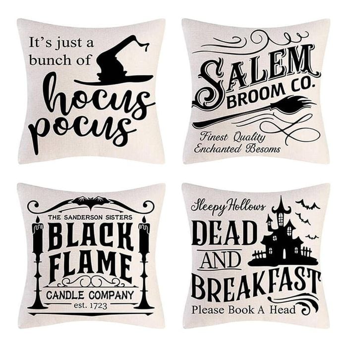 Catzon 4 Pcs Scary Throw Pillow Covers Linen Cushion Case for Decor 50X50cm