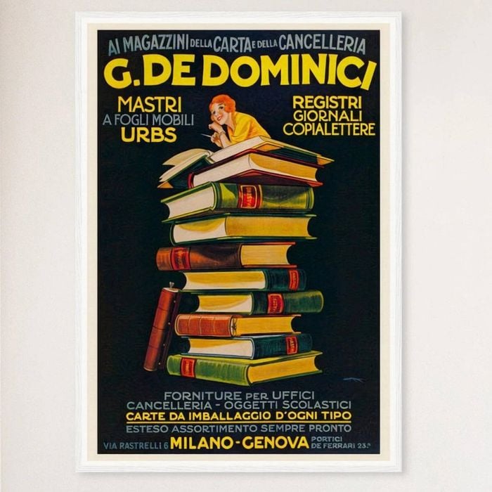 Galrie Charming Vintage Advertising Poster by G. De Dominici Books Perfect for Home, White Frame, A2 42 x 60cm (16 x 24inch)