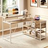 OAKORY 140cm L Shaped Reversible Gaming Desk with Drawers Shelves and Monitor Stand Oak and White