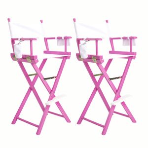 2X 76cm Tall Director Chair - PINK HUMOR - Pink Humor | Pink,White | Beech Wood
