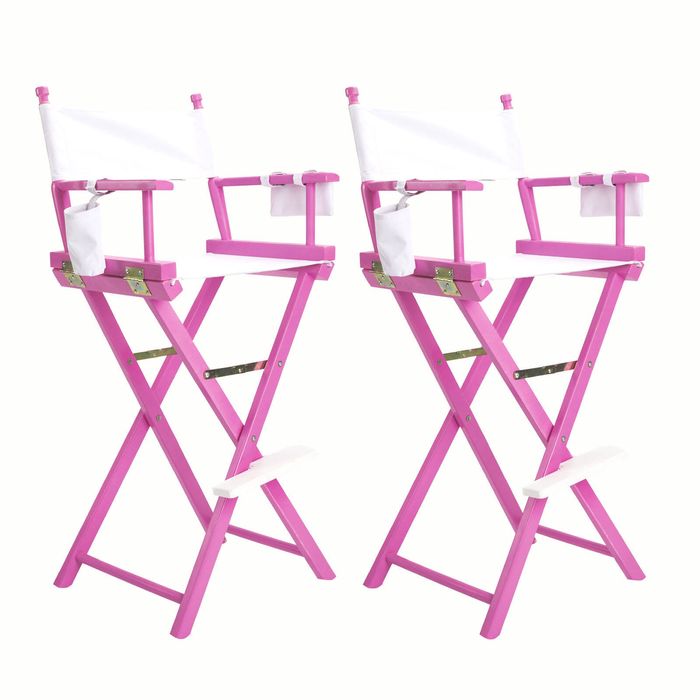 2X 76cm Tall Director Chair - PINK HUMOR - Pink Humor | Pink,White | Beech Wood