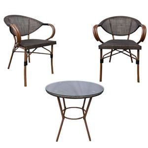 BRIBRION PE 60cm Round Coffee Table with Chairs Outdoor Bistro Sets 3 Pieces Rust Resistant