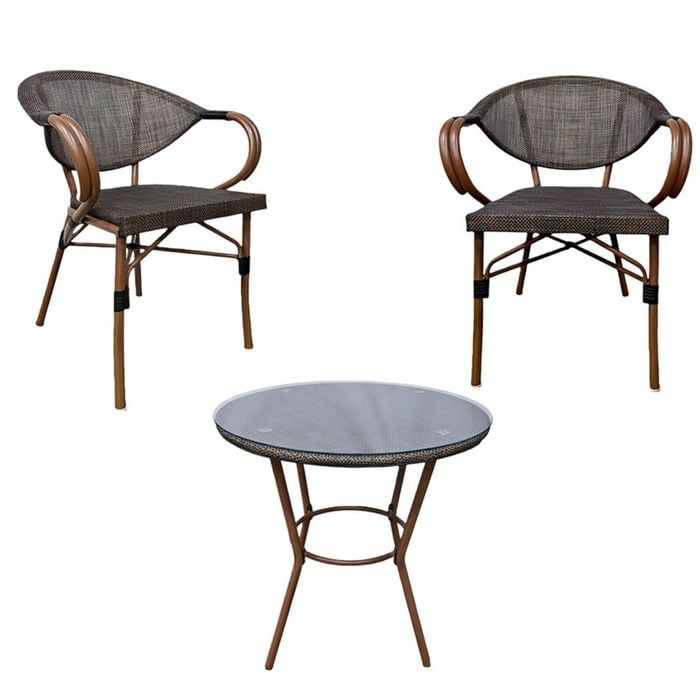 BRIBRION PE 60cm Round Coffee Table with Chairs Outdoor Bistro Sets 3 Pieces Rust Resistant