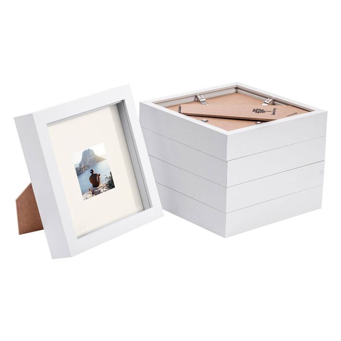 Nicola Spring 6" X 6" White 3d Box Photo Frames - 2" X 2" Mount - Pack Of 5