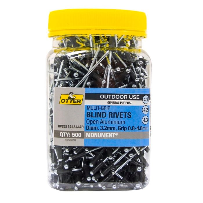 Otter Monument® 3.2 x 0.8 - 4.8mm Multi-Grip Open Aluminium Blind Rivets - 500 Pack