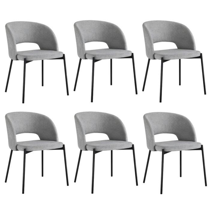 Oikiture 6x Armchair Dining Chair Accent Chairs Tub Armchairs Fabric Grey&Black