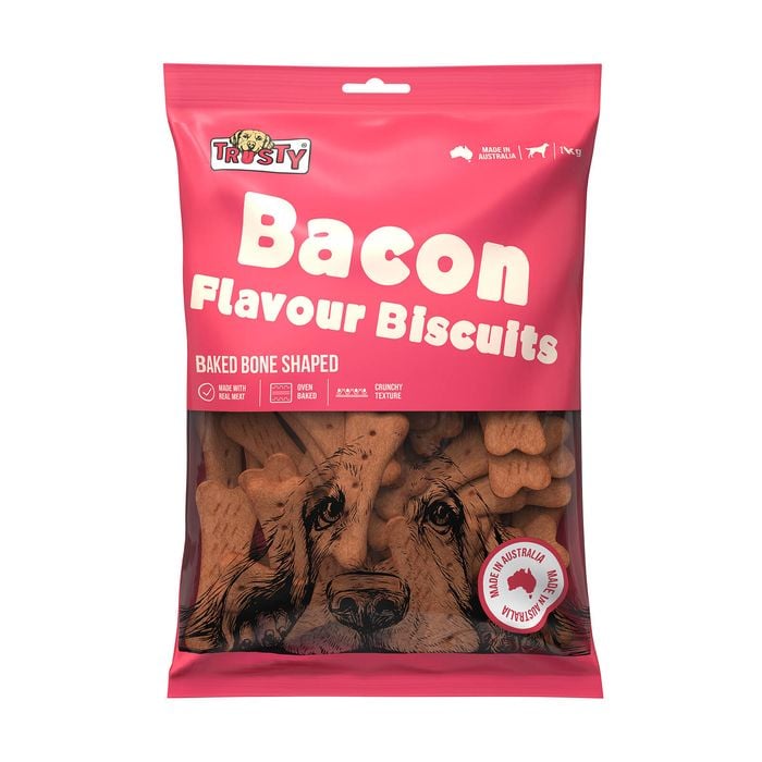 Trusty 1kg Bacon Flavour Baked Biscuits Adult Dog Treats