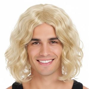 S WAVY WIG Curly Long Hair Disco Punk Rock Party Costume 60s 70s Blonde