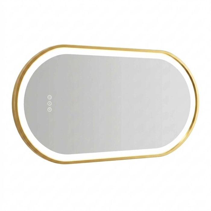 P&p Gold Oval Led Bathroom Mirror Anti Fog Dimmable Luxury Wall Mounted