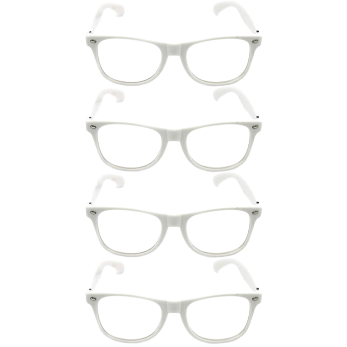 4x Wayfarer Sunglasses Glasses Party Wedding Fun Costume Dress Up White/Clear