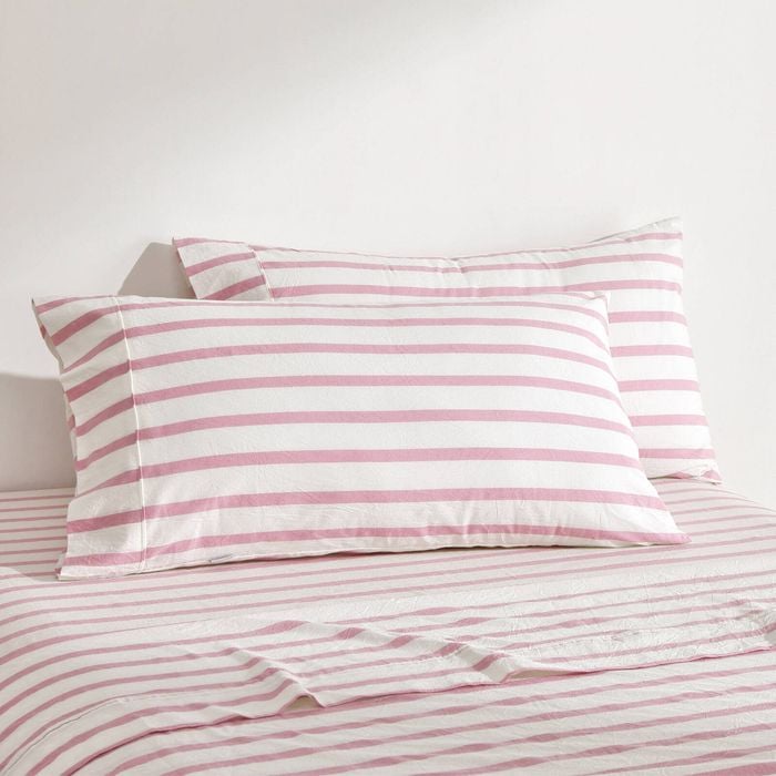 Dreamaker Bask Washed Cotton Yarn Dyed Stripe King Pillowcase Pink Pearl Twin Pack