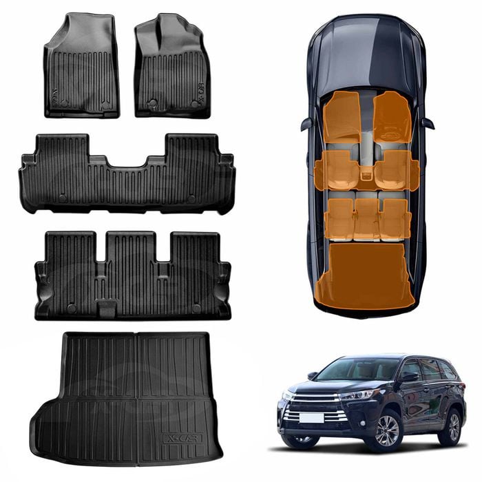 3D Heavy Duty Car Mats Boot Liner Floor Liner Full Set for Toyota Kluger 2014-2021 Cargo Trunk Mat