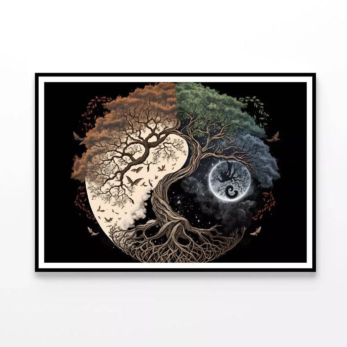 Ying Yang As Tree And Moon Art  Print 100% Australian Made 120x90cm  (poster)