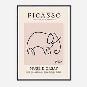 Galrie Picasso Minimalist Elephant Art Print - Iconic Line Drawing for Home Decor, Black Frame, A0 84 x 119cm (33 x 47inch)