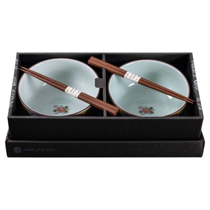 Omotenashi Sori Kinnsaibotan Set of 2 Donburi Bowls & Chopsticks