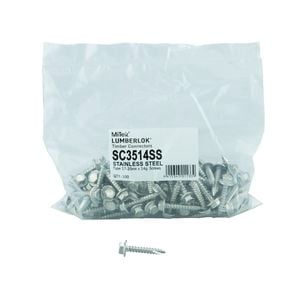 LUMBERLOK 17-14g x 35mm Stainless Steel Hex Head Screws - 100 Pack