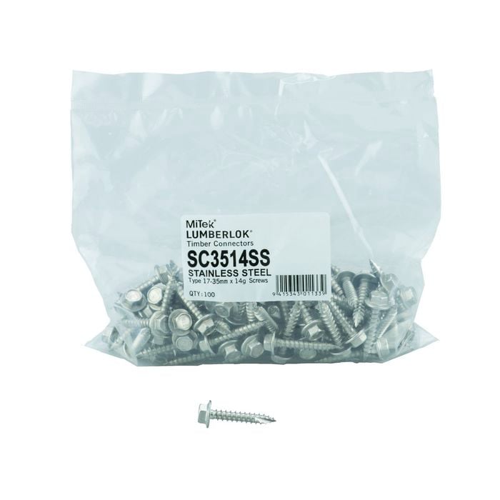 LUMBERLOK 17-14g x 35mm Stainless Steel Hex Head Screws - 100 Pack